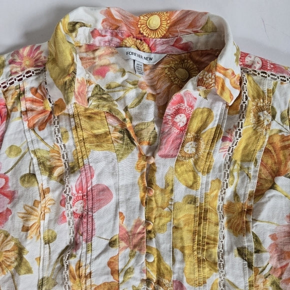 Floral Linen Mini Shirt Dress Forever New Brooke made in Aus sz US 10 - Picture 5 of 14